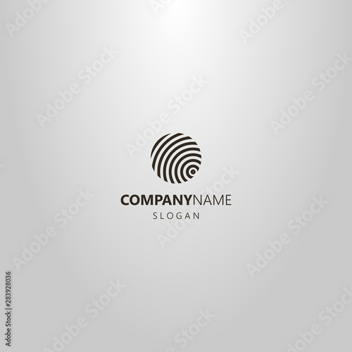black and white simple vector minimalistic round logo of divergent circles similar to a fingerprint