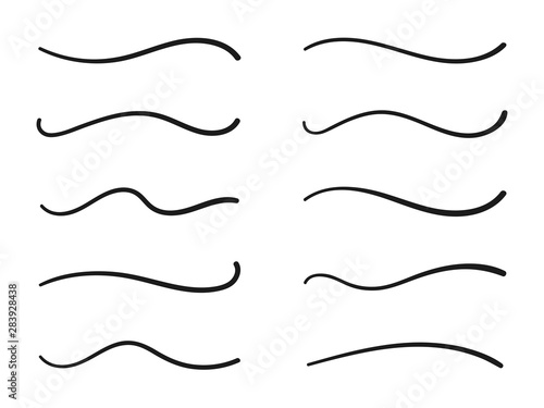 Hand drawn collection of curly swishes, swashes, swoops. Calligraphy swirl. Highlight text elements