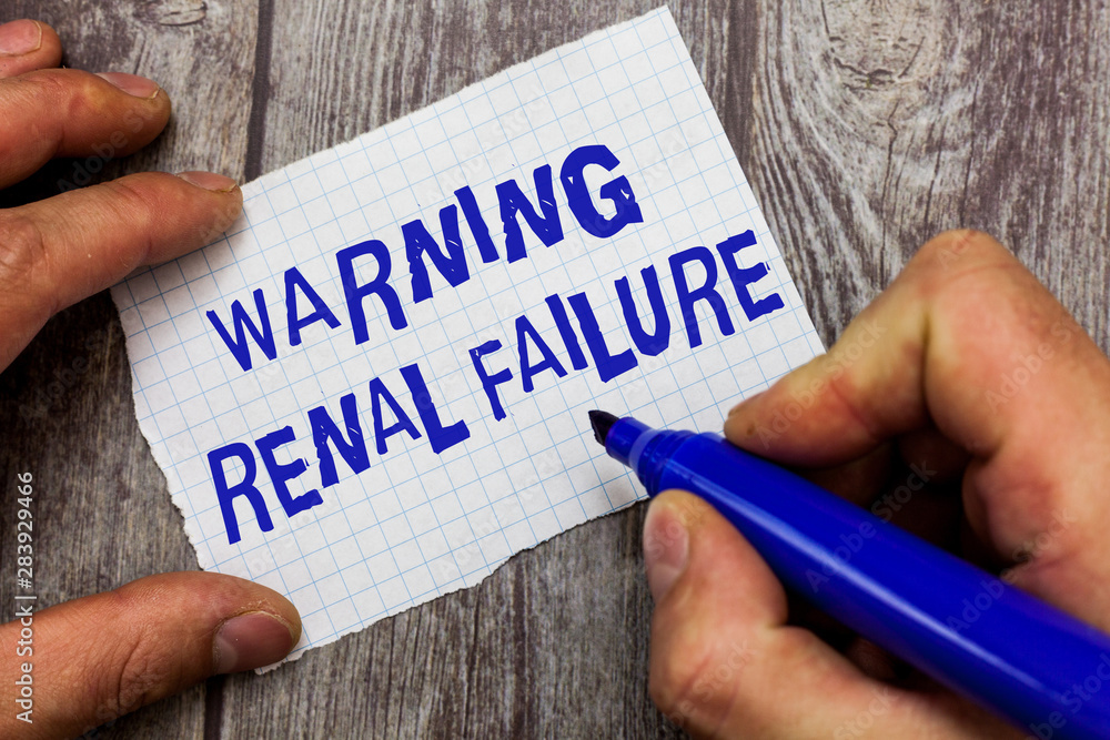 Handwriting text writing Warning Renal Failure. Concept meaning stop Filtering Excess Waste Acute Kidney malfunction. Handwriting text writing Warning Renal Failure. Concept meaning stop Filtering Excess Waste Acute Kidney malfunction.