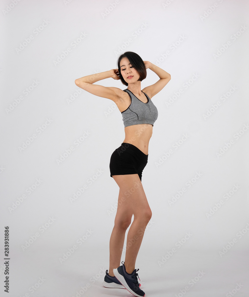sporty woman in sportswear on white background. healthy sport fitness lifestyle