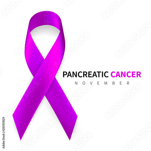 Pancreatic Cancer Awareness Month. Realistic Purple ribbon symbol. Medical Design. Vector illustration