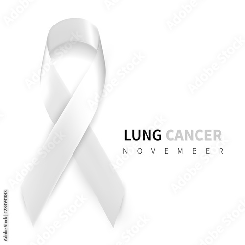 Lung Cancer Awareness Month. Realistic White ribbon symbol. Medical Design. Vector illustration