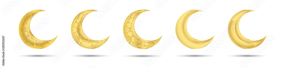 Set of golden moons for muslim feast of the holy month of Ramadan Kareem. and other Muslim holidays. Set of golden moons for muslim feast of the holy month of Ramadan Kareem. and other Muslim holidays.