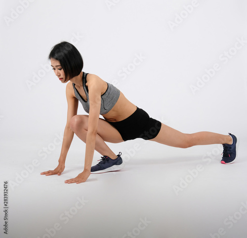 sporty woman in sportswear on white background. healthy sport fitness lifestyle