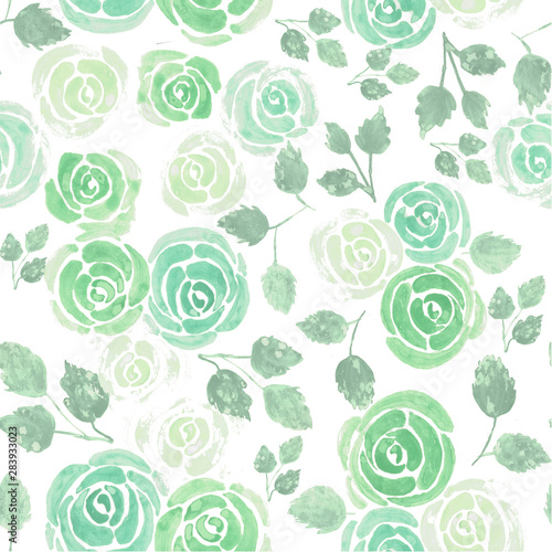 Roses in chalky pastel green background watercolor medium photo