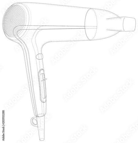 Hair dryer. Technical wire-frame. Vector rendering of 3d. EPS10 format.
