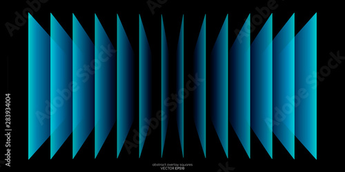 Abstract 3D perspective transparent rectangles overlay pattern by green blue colors on black background. Vector illustration in concept technology, modern. photo