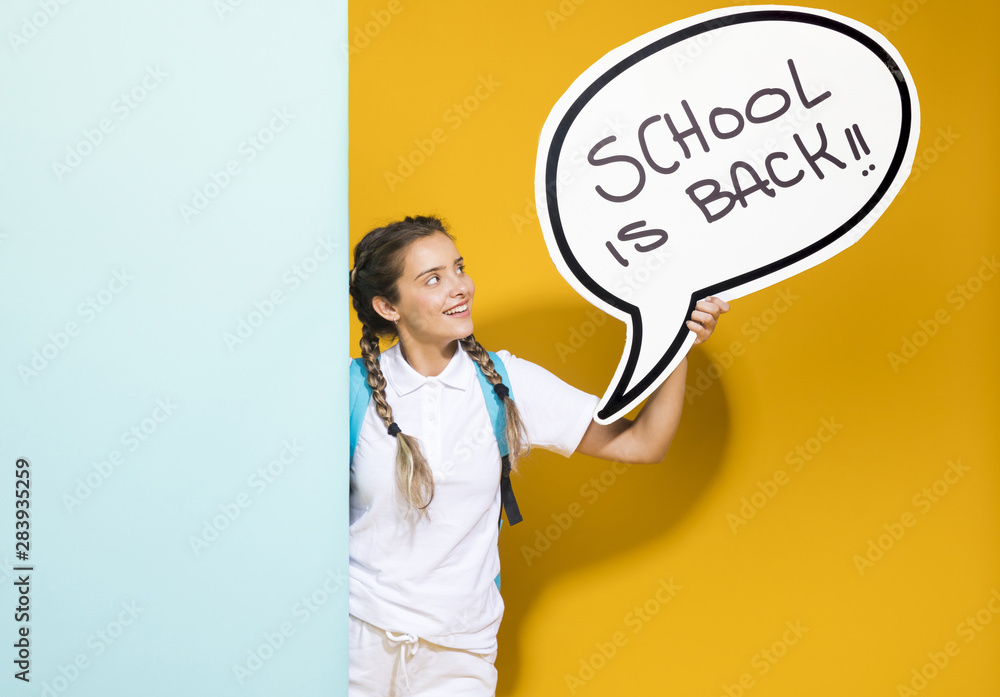 Portrait of a schoolgirl with speech bubble Portrait of a schoolgirl with speech bubble