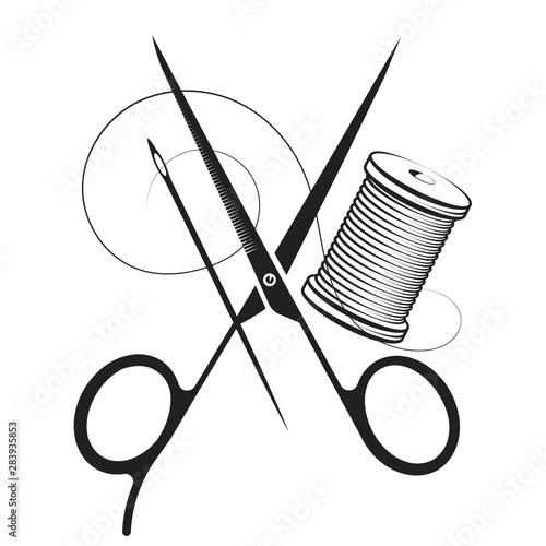 Scissors thread needle symbol for hand sewing