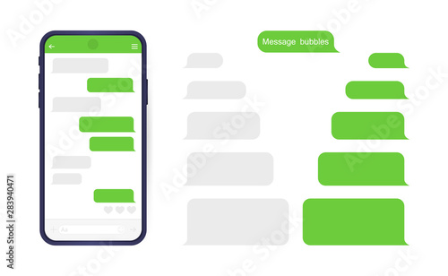 Smart Phone with messenger chat screen. Sms template bubbles for compose dialogues. Modern vector illustration flat style