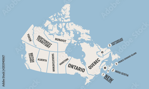 Canada map. Poster map of Canada. Provinces and territories of Canada. Vintage print for typography, t-shirt, poster. Vector illustration