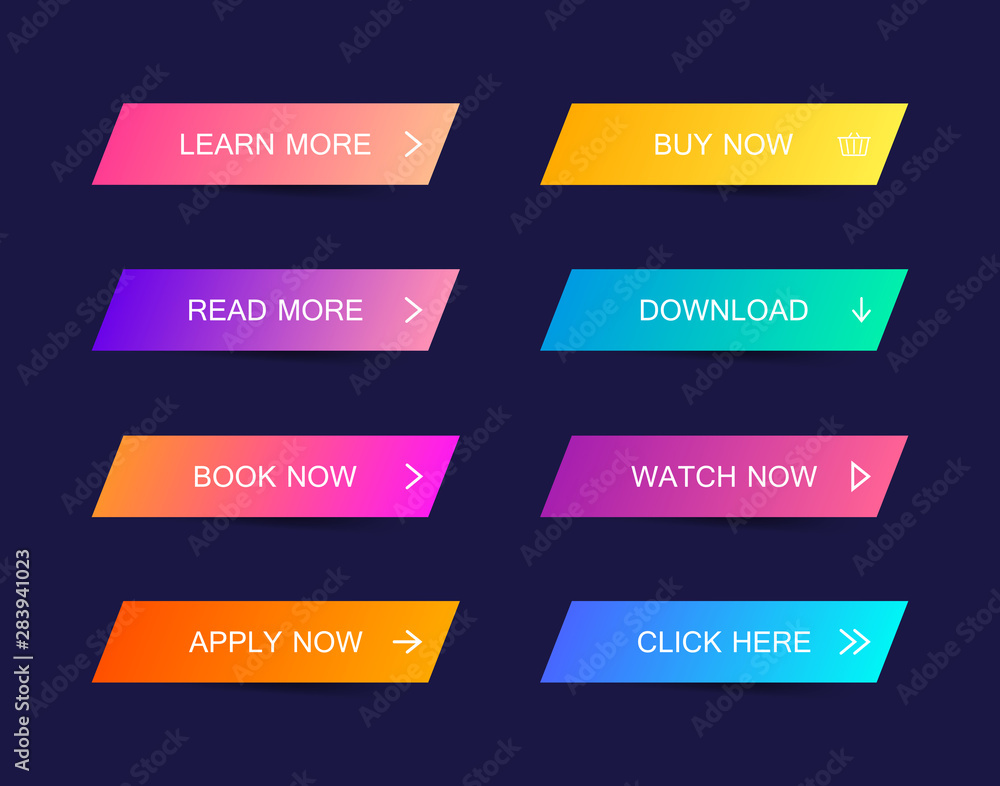 Set of modern material style buttons for website, mobile app and infographic . Different gradient colors. Modern vector illustration flat style Set of modern material style buttons for website, mobile app and infographic . Different gradient colors. Modern vector illustration flat style