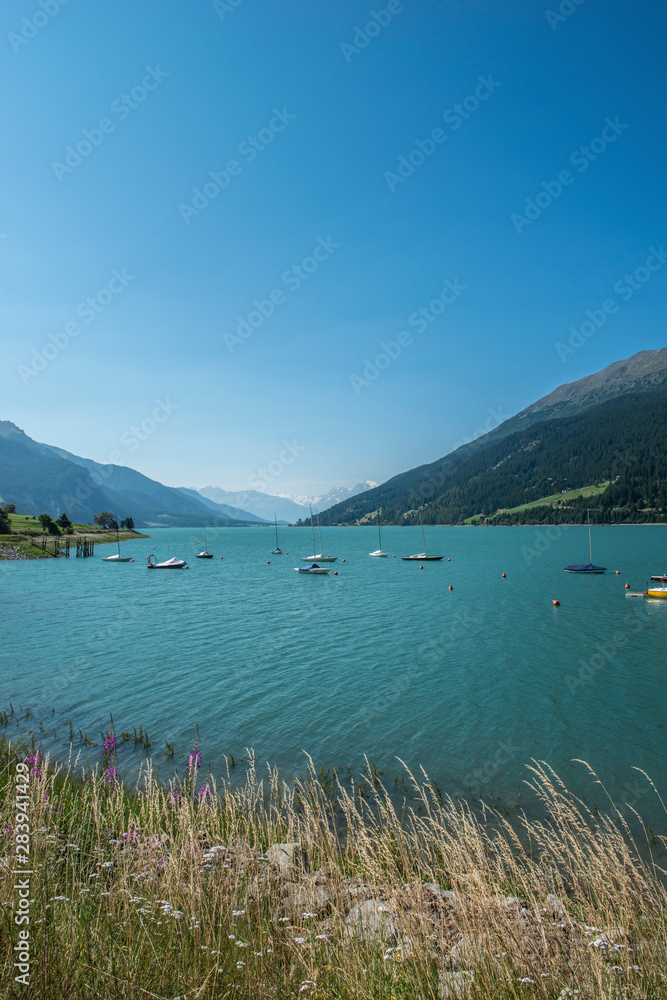 lake in mountains Italy - Reschen See