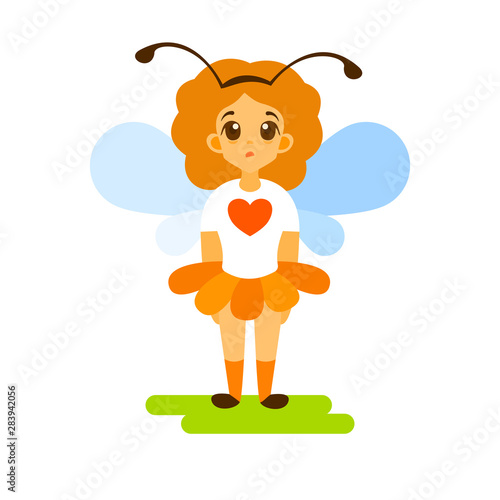 A kid dressed as a bee.