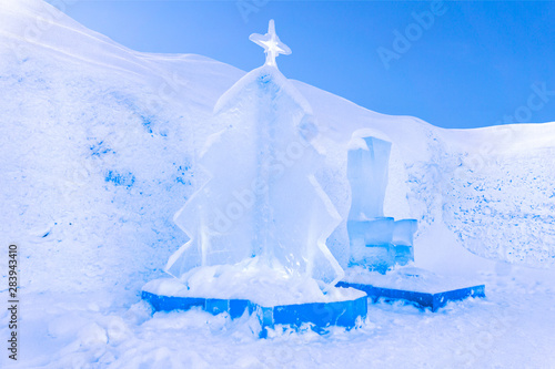 winter mountain landscape with fir trees and snow photo