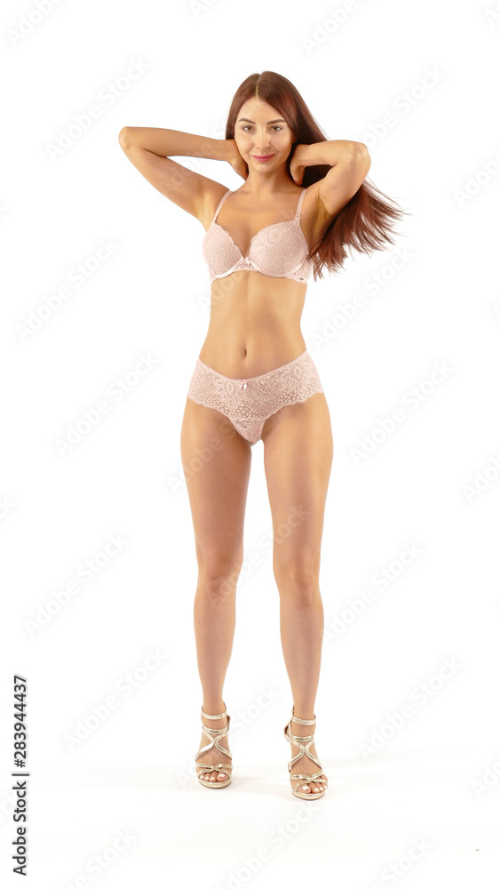 Woman In beige Lingerie Isolated On white