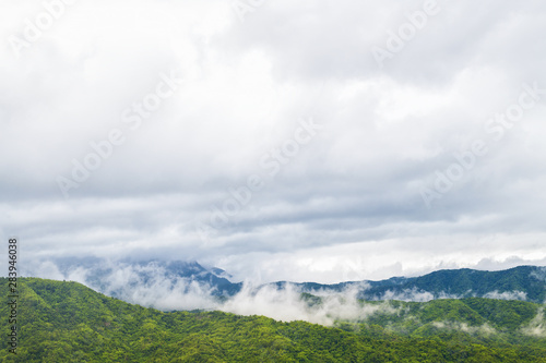 Mountains in the fog and clouds