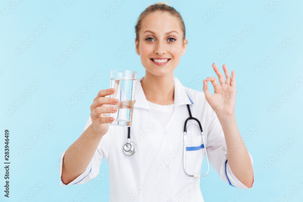 Beautiful blonde woman doctor wearing uniform standing Beautiful blonde woman doctor wearing uniform standing
