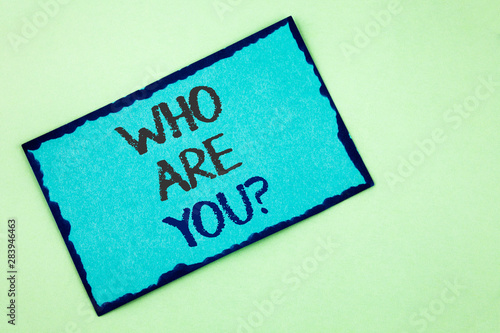 Conceptual hand writing showing Who Are You Question. Business photo text Introduce or Identify Yourself Tell your Personal Story written Sticky Note Paper plain background.