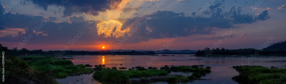 Panoramic beautiful Mekong river at sunset