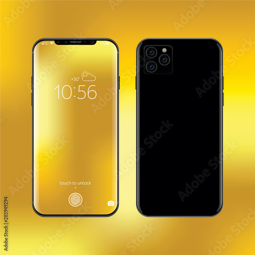 Smartphone realistic vector illustration. New frameless black smart phone design concept