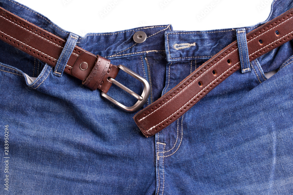 Fotografie Brown belt and jeans close-up
