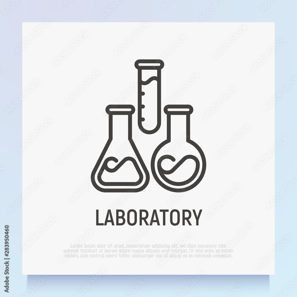 Laboratory symbol: test-tubes in different shapes. Thin line icon. Modern vector illustration for lab research. Laboratory symbol: test-tubes in different shapes. Thin line icon. Modern vector illustration for lab research.