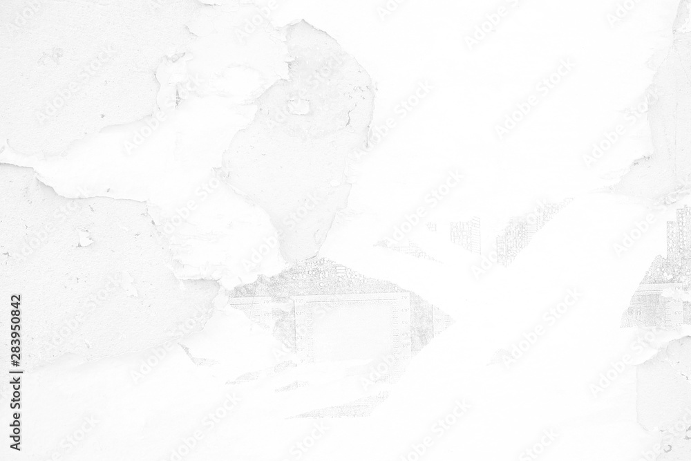Fototapeta premium Old Paper Peeling on White Concrete Wall Texture Background.