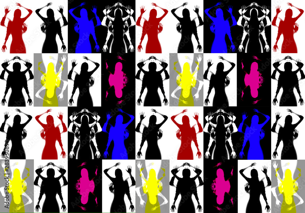 Collage of girl silhouettes. Abstract picture from the silhouettes of female bodies.