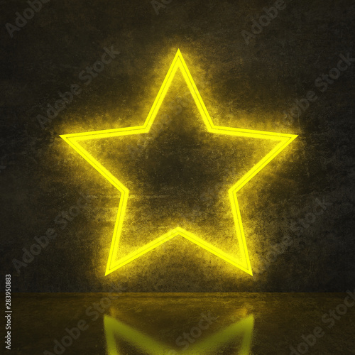 yellow neon star on black concrete wall