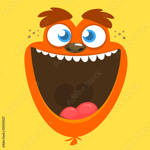 Funny cartoon monster face. Vector Halloween monster square avatar
