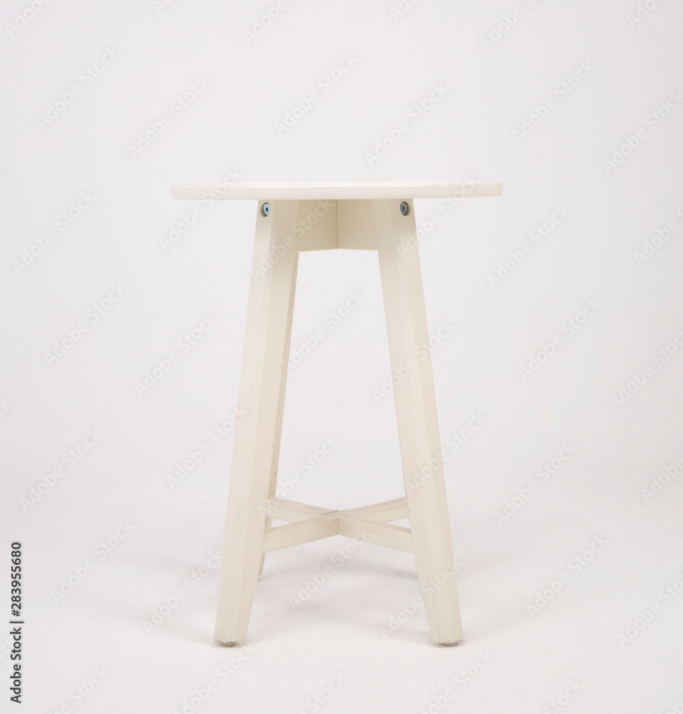 White wooden stool on white isolated background White wooden stool on white isolated background