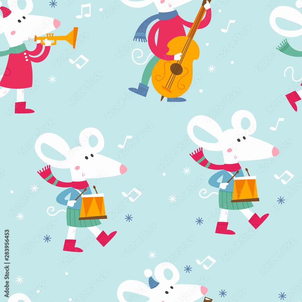 Christmas seamless pattern. Endless background with mice Christmas seamless pattern. Endless background with mice