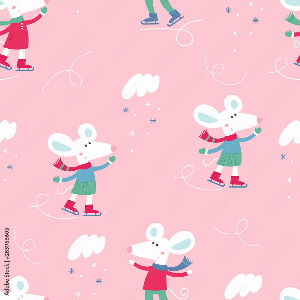 Christmas seamless pattern. Endless background with mice Christmas seamless pattern. Endless background with mice