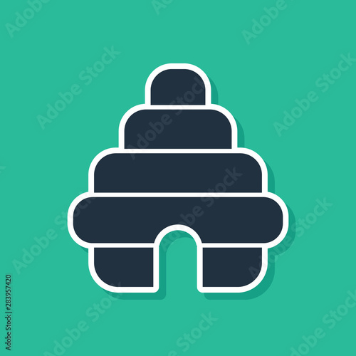 Blue Hive for bees icon isolated on green background. Beehive symbol. Apiary and beekeeping. Sweet natural food. Vector Illustration
