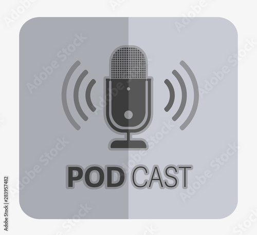 podcast icon or logo with microphone, podcasting concept vector illustration