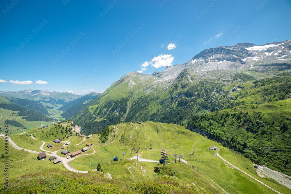 Scenic view of valley and mountains of Tuxer Alpen in the european Alps, Tirol, Austria