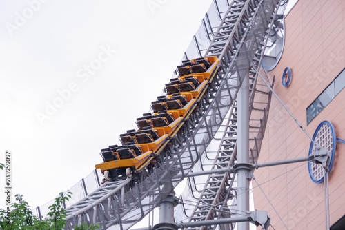 Tokyo, Japan, 07/10/2019 , Rollercoaster in La Qua, amusement park. Situated near Tokyo Dome in Suidobashi. photo