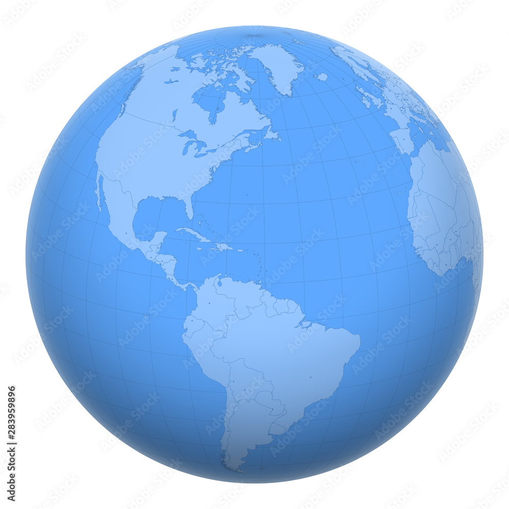 Saint Kitts and Nevis on the globe. Earth centered at the location of the Federation of Saint Christopher and Nevis. Map of Saint Kitts and Nevis. Includes layer with capital cities.