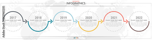 nfographic business horizontal timeline steps process chart template. Vector modern banner used for presentation and workflow layout diagram, web design. Abstract elements of graph options.