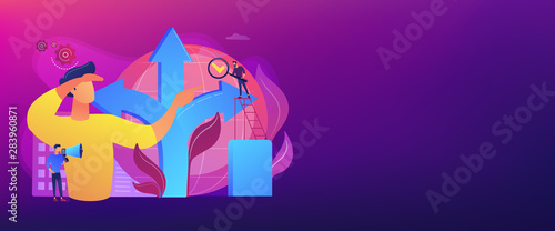 Career opportunity. Life coaching, self development. Path, direction choosing. Decision making, problem solving activity, best decision here concept. Header or footer banner template with copy space.