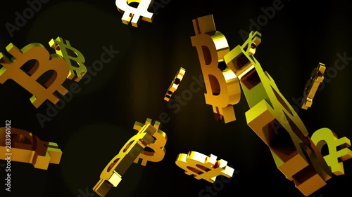 Golden Bitcoins flying