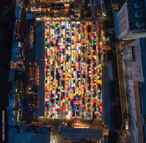 Rotfai Market view from above, in Bangkok Thailand
