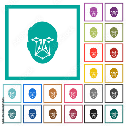 Face recognition flat color icons with quadrant frames
