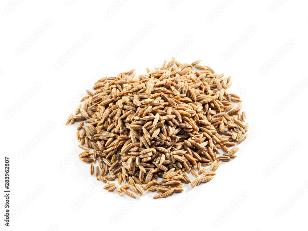 Cumin seeds (Cuminum), jeera on a white background Cumin seeds (Cuminum), jeera on a white background