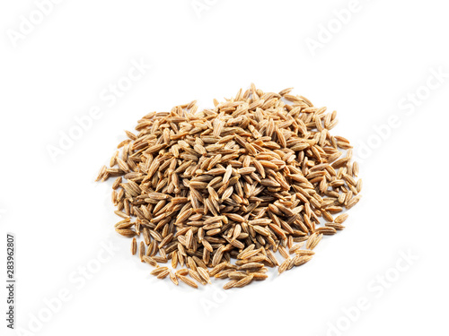 Cumin seeds (Cuminum), jeera on a white background