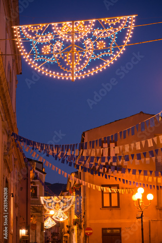 Narrow Alley Lightened at Blue Hour in the CIty of Rotonda, in the South of Italy