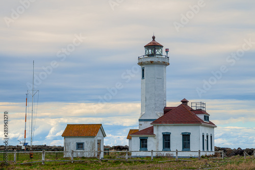 Point Wilson Lighthouse in Fort Worden State Park, Port Townsend, Washington, USA