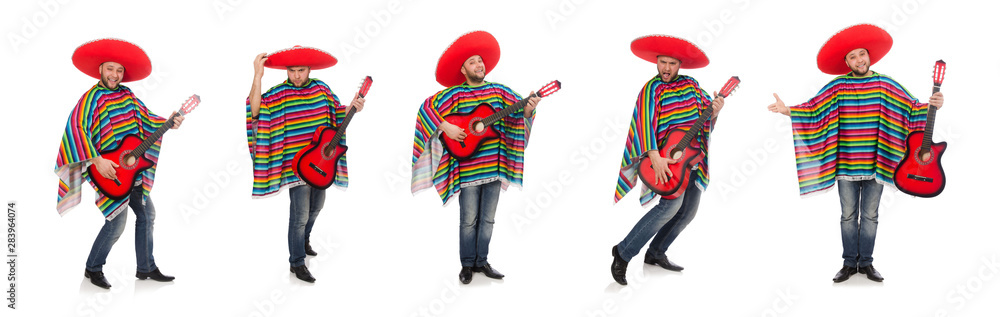 Funny mexican with guitar isolated on white Funny mexican with guitar isolated on white