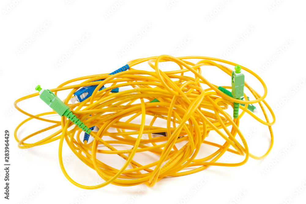 Fiber optic patch cord cables on white background Fiber optic patch cord cables on white background